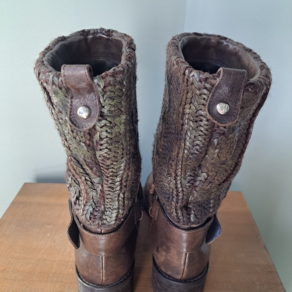 Stuart Weitzman Pimilco Knit Brown Leather Moto Boot - Picture 5 of 8